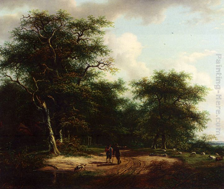 Two Figures In A Summer Landscape painting - Andreas Schelfhout Two Figures In A Summer Landscape art painting